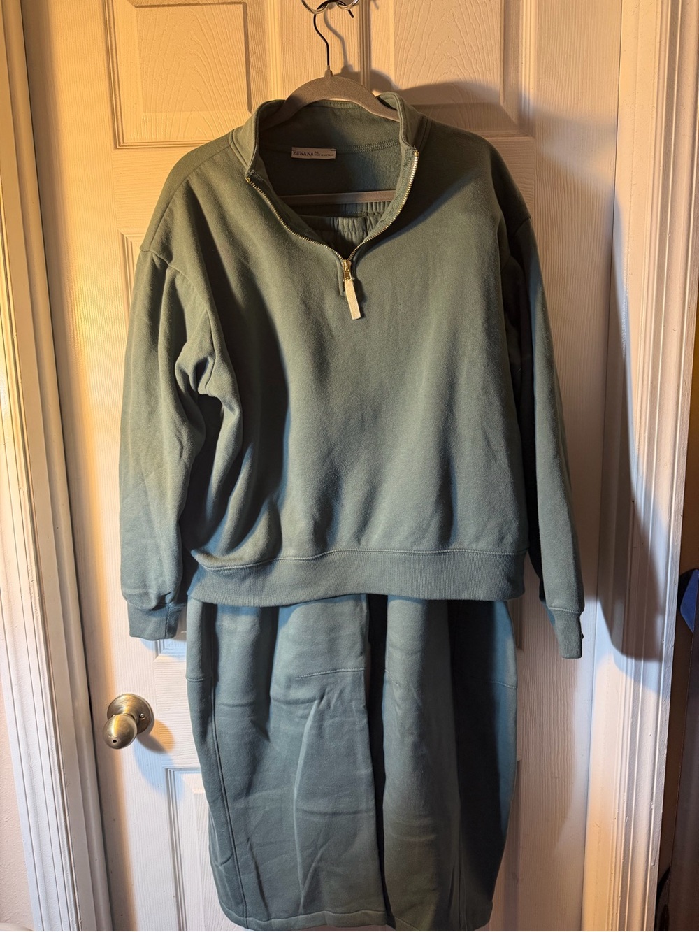 Zenana Outfitters Olive Green XL- Quarter-Zip Sweater AND L-barrel sweat pants
